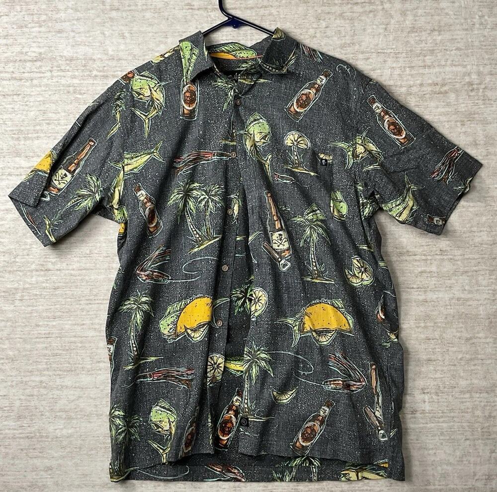 Salt Life Taco Night Beer Hawaiian Button Up Short-Sleeve Men's Shirt Sz M